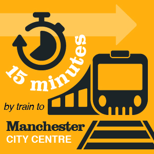 15 minutes by train to Manchester